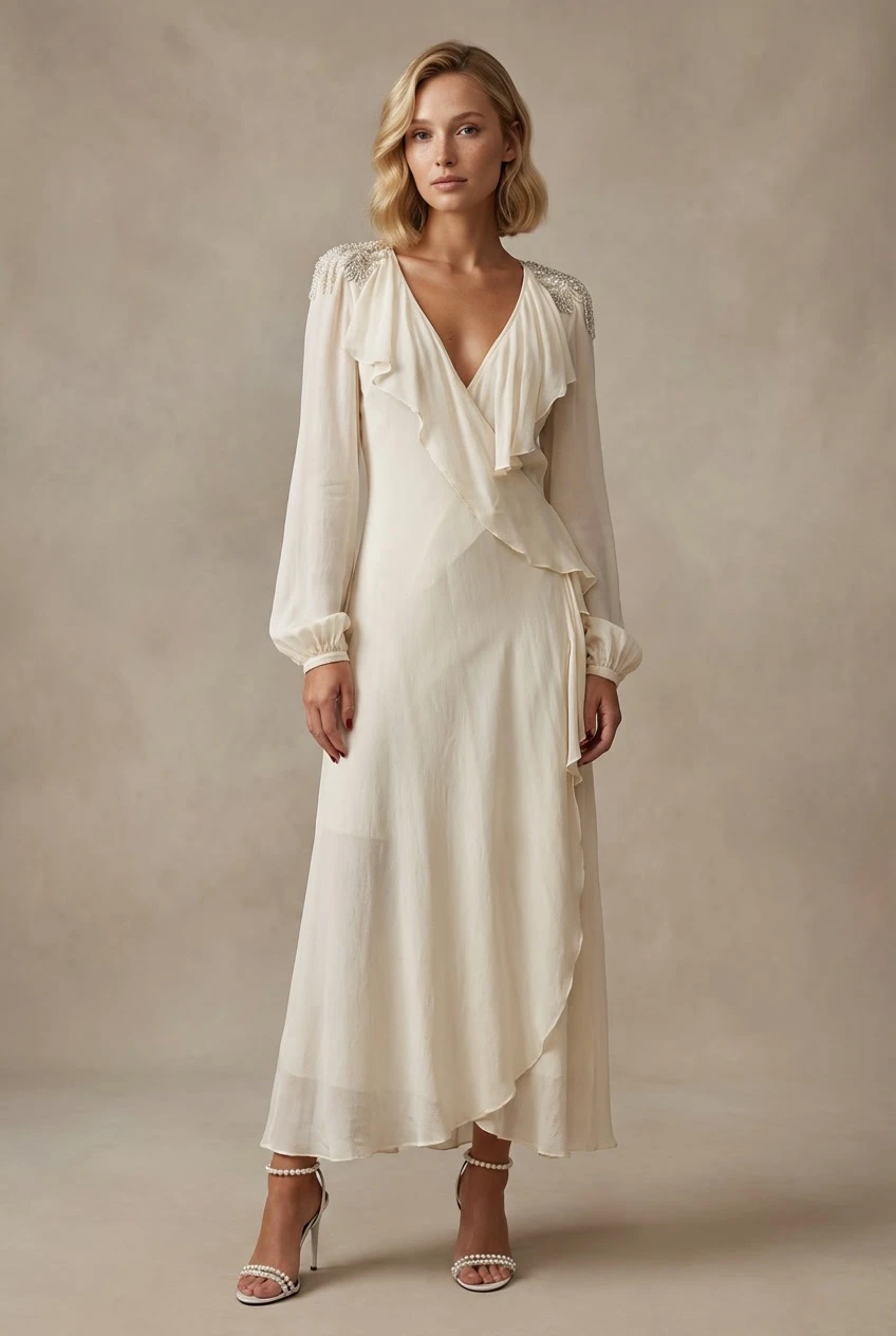 Vestido Wrap Manga Longa