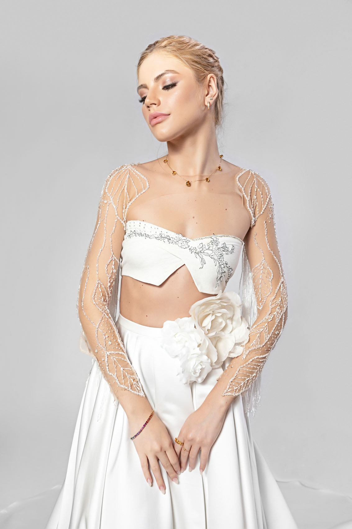 Saia Lisa-Top Saturno- mangas Maria Eduarda -perolas-independentes- (4) - Atelieria trajes para noivas - sc - brasil